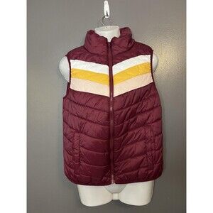 Arizona Jean Co Vest Womens Large Red Puffer Quilted Stripe Colorblock Zip